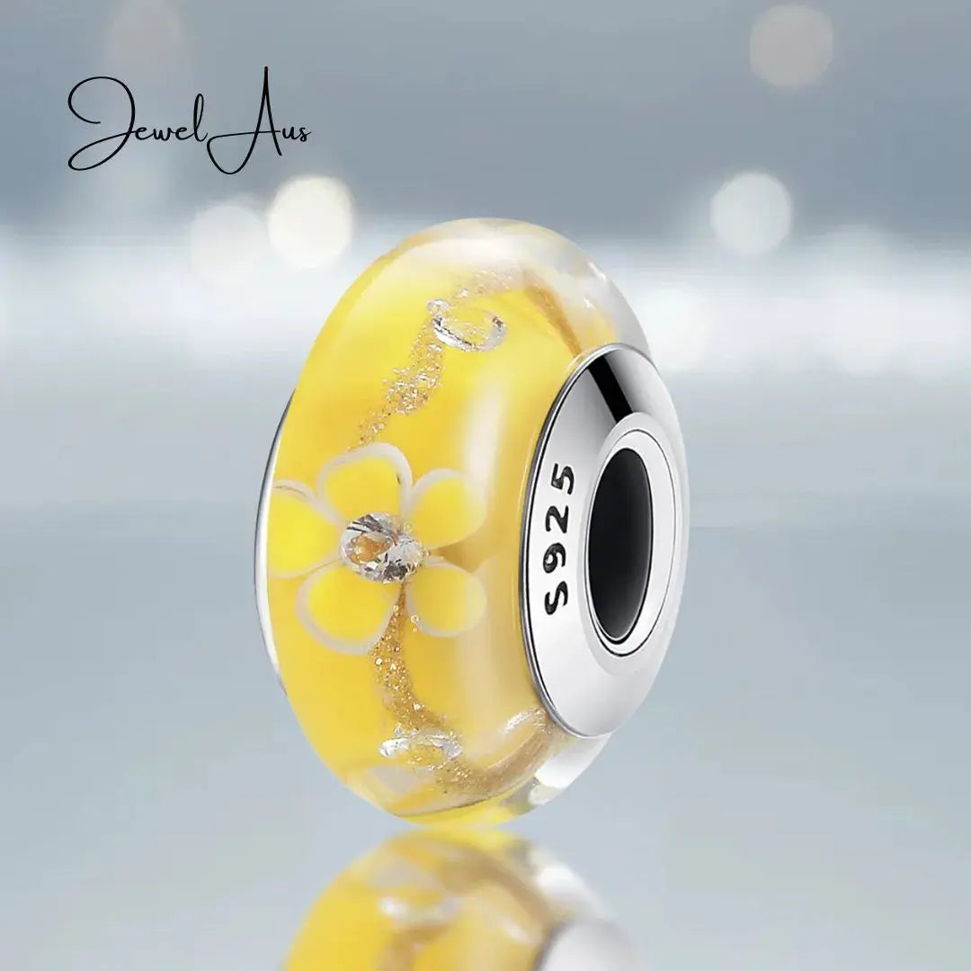 Murano Yellow Flower charm jewelaus