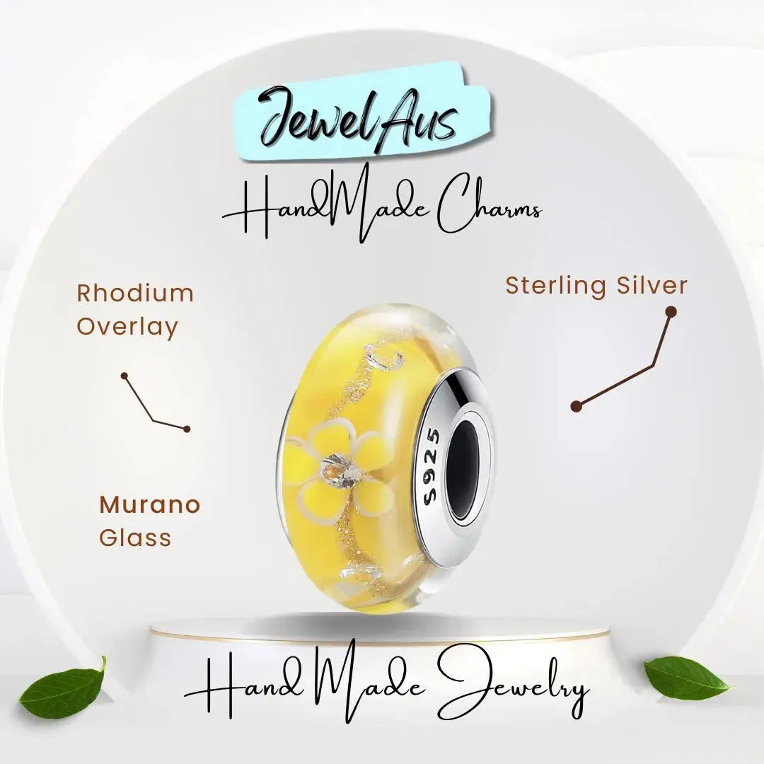 Murano Yellow Flower charm jewelaus