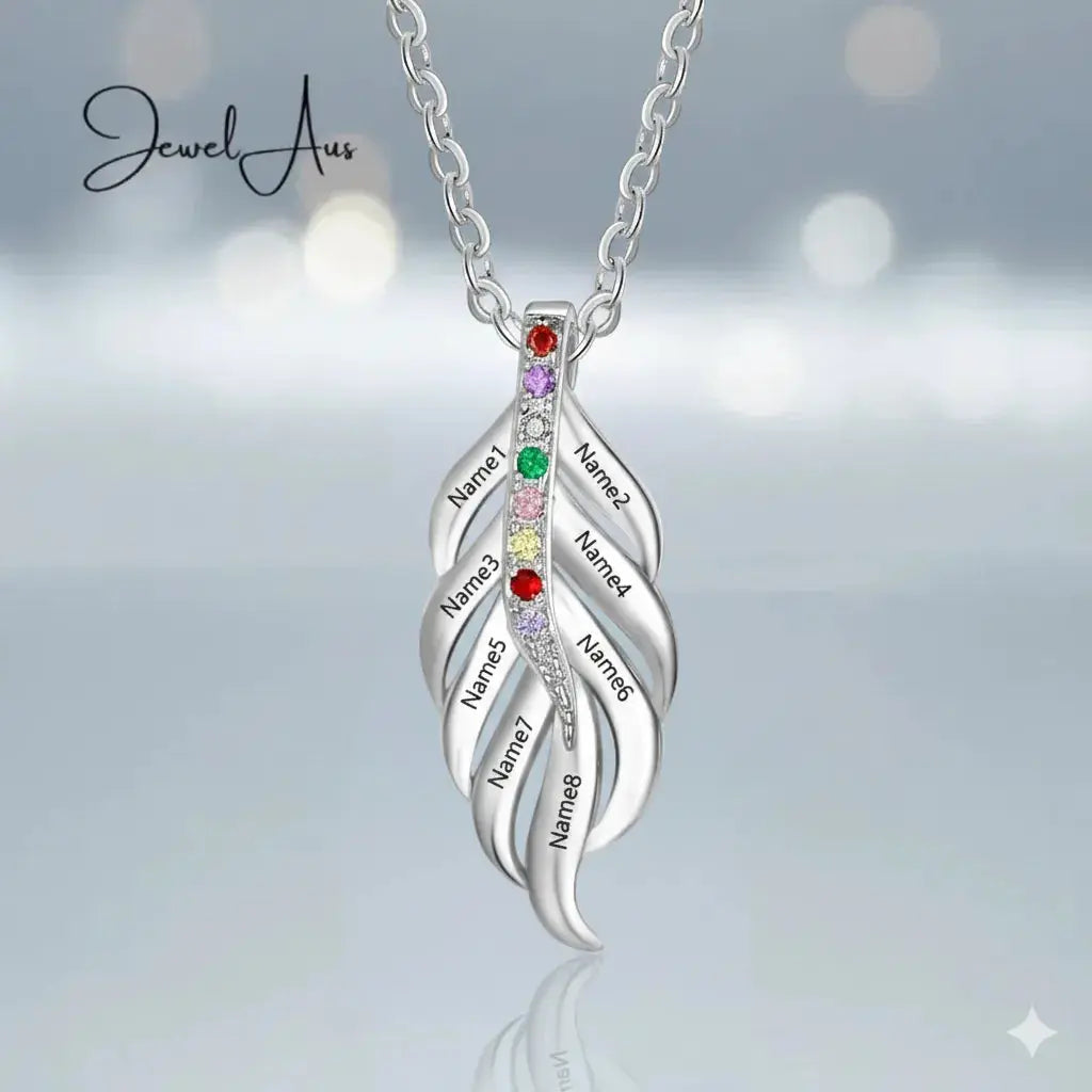 Name Leaf Birthstones Necklace jewelaus