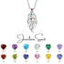 Winged necklace with gemstones and a list of names on a white background, featuring the brand 'Jewelaus Spirit'.