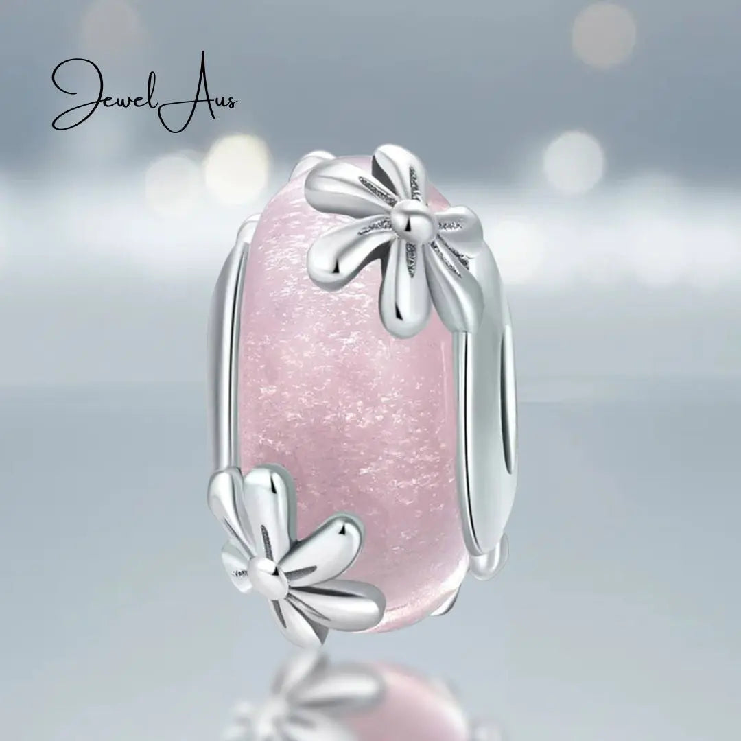 Pink Daisy Murano Charm jewelaus