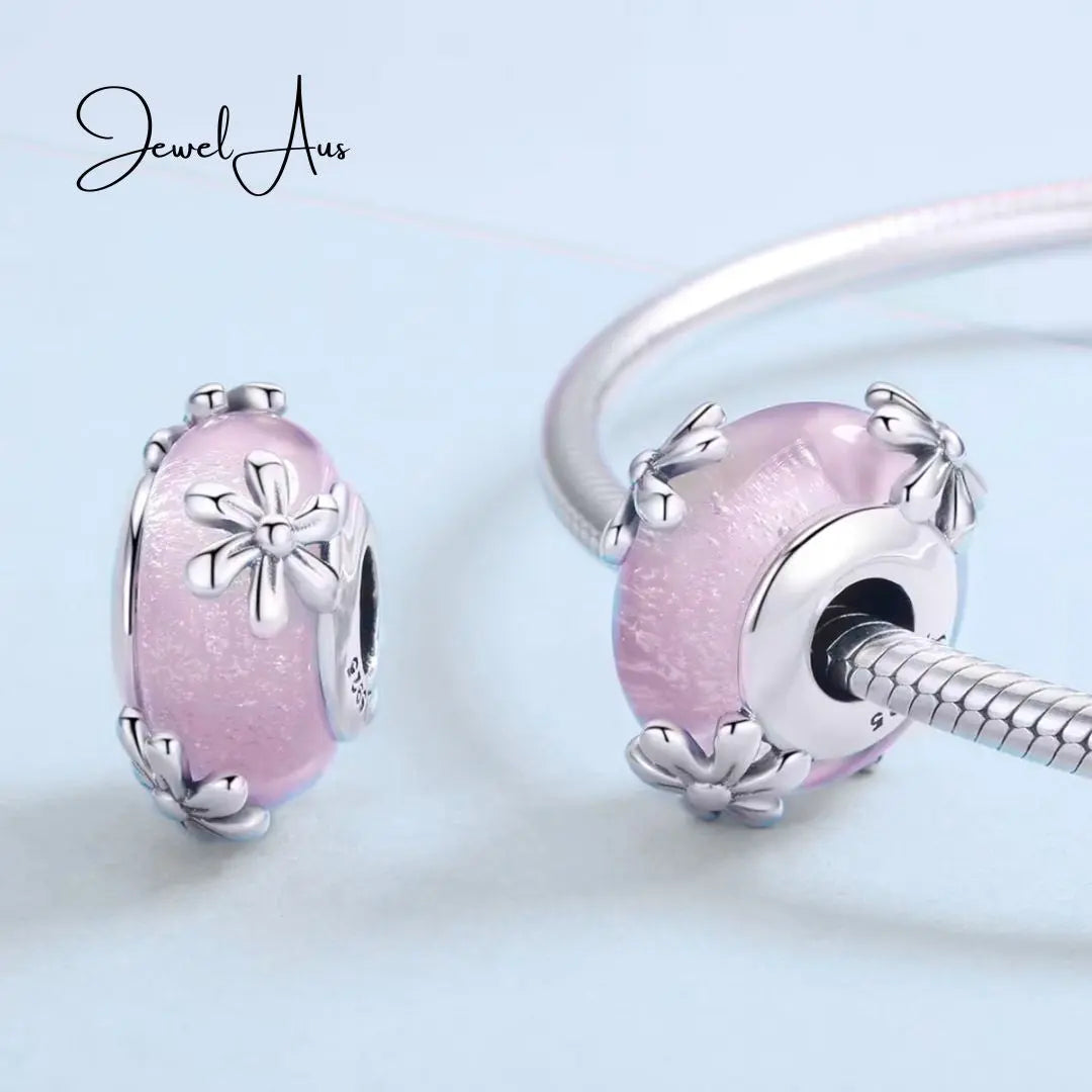 Pink Daisy Murano Charm jewelaus