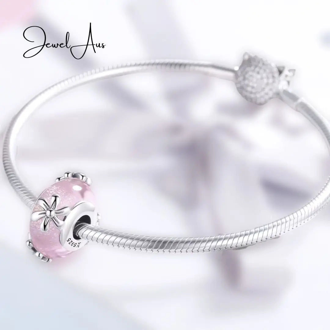 Pink Daisy Murano Charm jewelaus