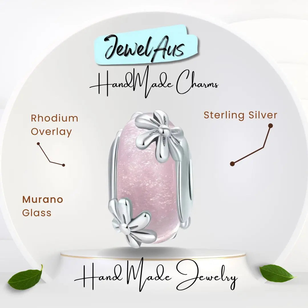 Pink Daisy Murano Charm jewelaus
