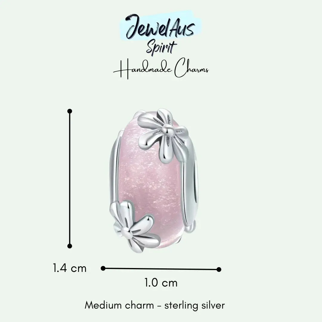 Pink Daisy Murano Charm jewelaus