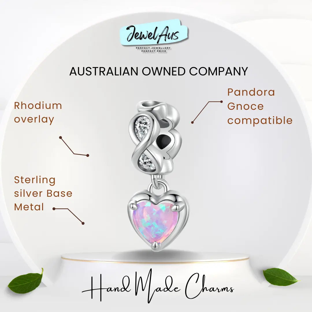 Pink Drop Heart Charm jewelaus