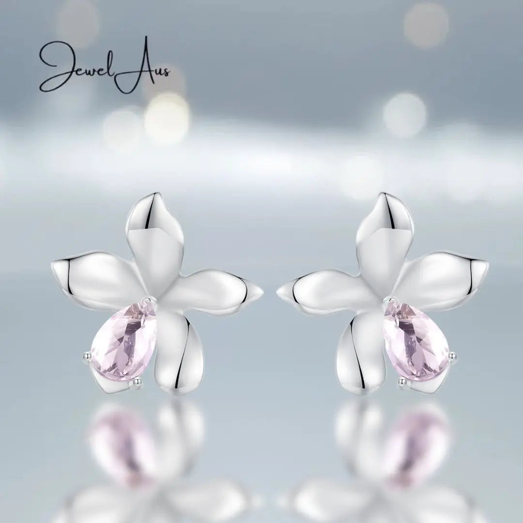 Pink Gem Flower Earrings jewelaus