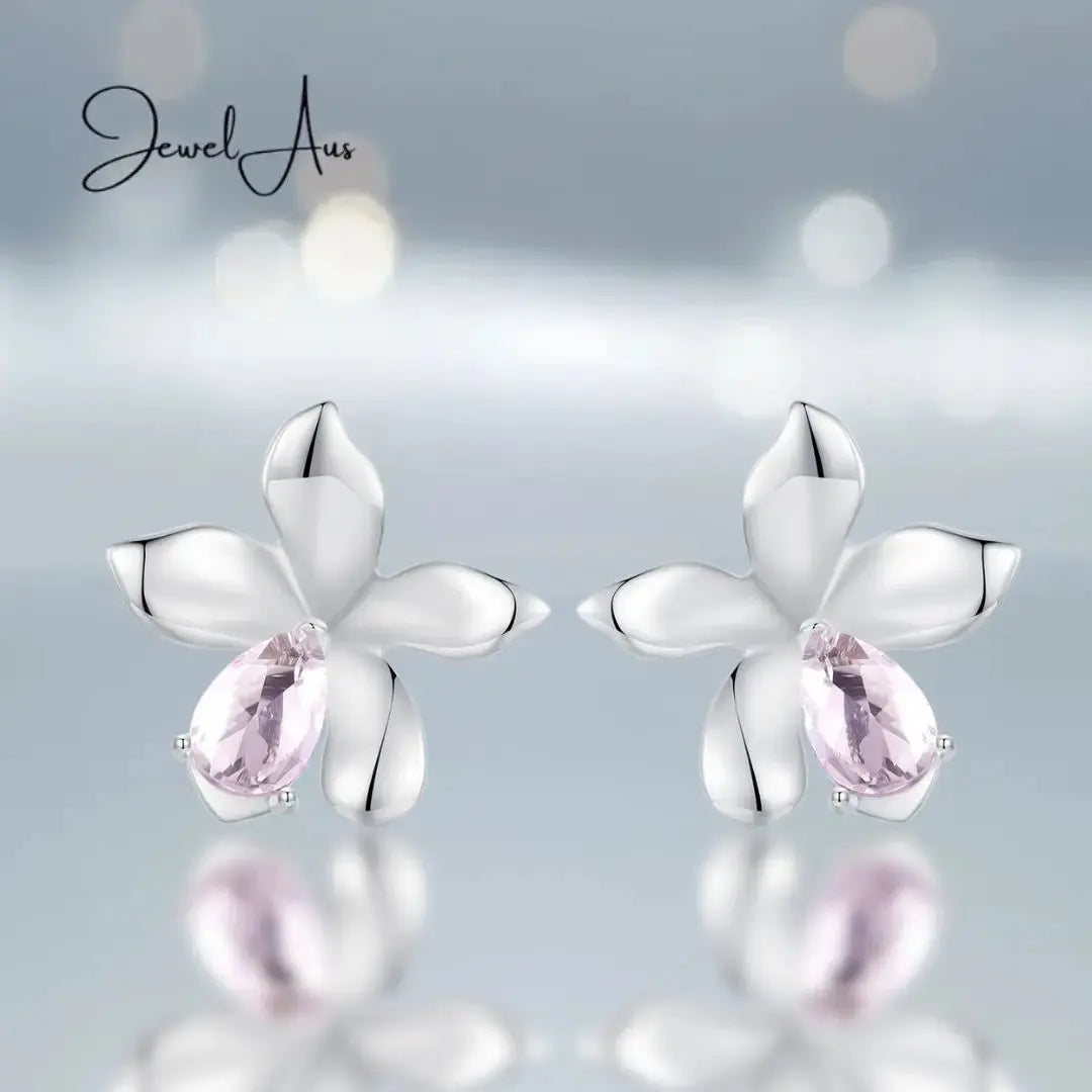 jewelaus Earrings Pink Gem Flower Earrings