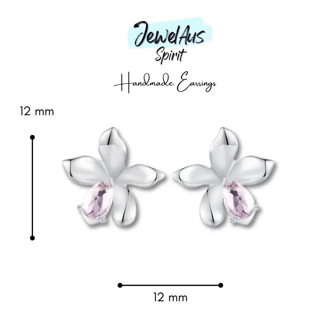 jewelaus Earrings Pink Gem Flower Earrings
