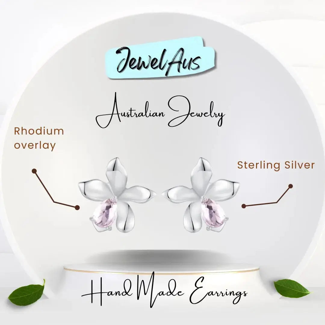 jewelaus Earrings Pink Gem Flower Earrings