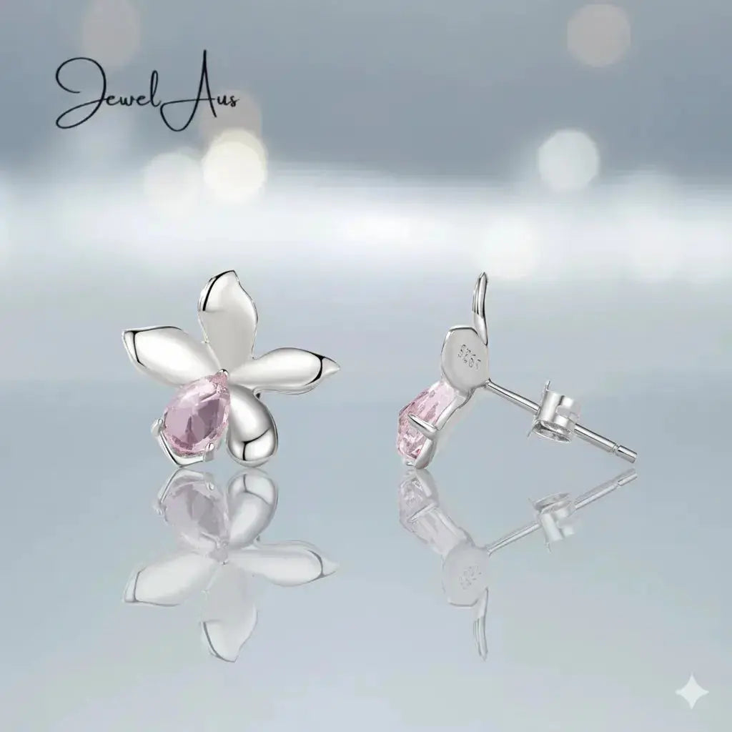 jewelaus Earrings Pink Gem Flower Earrings