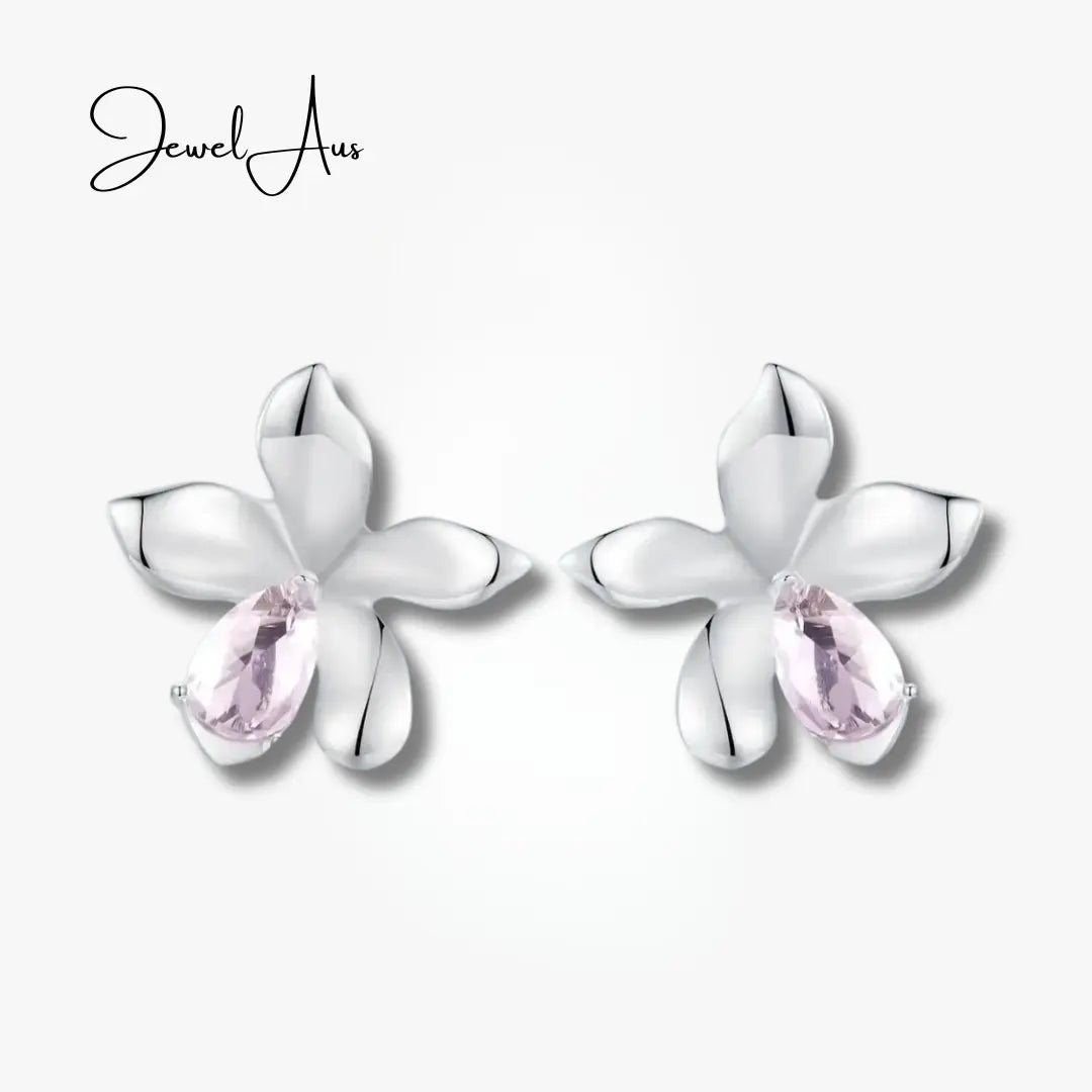 jewelaus Earrings Pink Gem Flower Earrings
