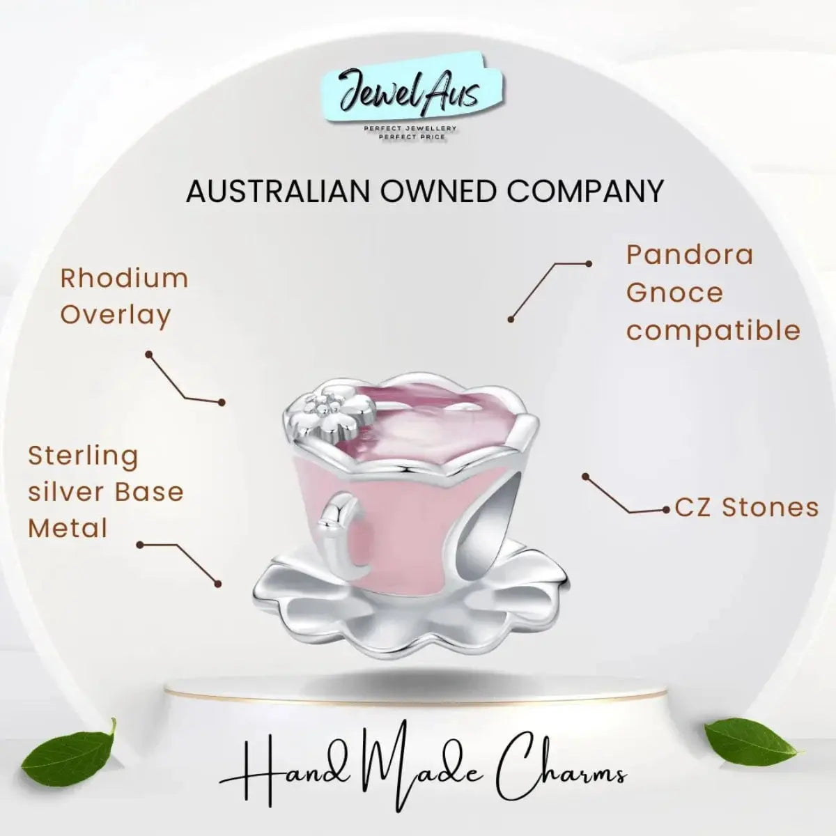 shipped in AUS CHARMS Pink Tea Charm