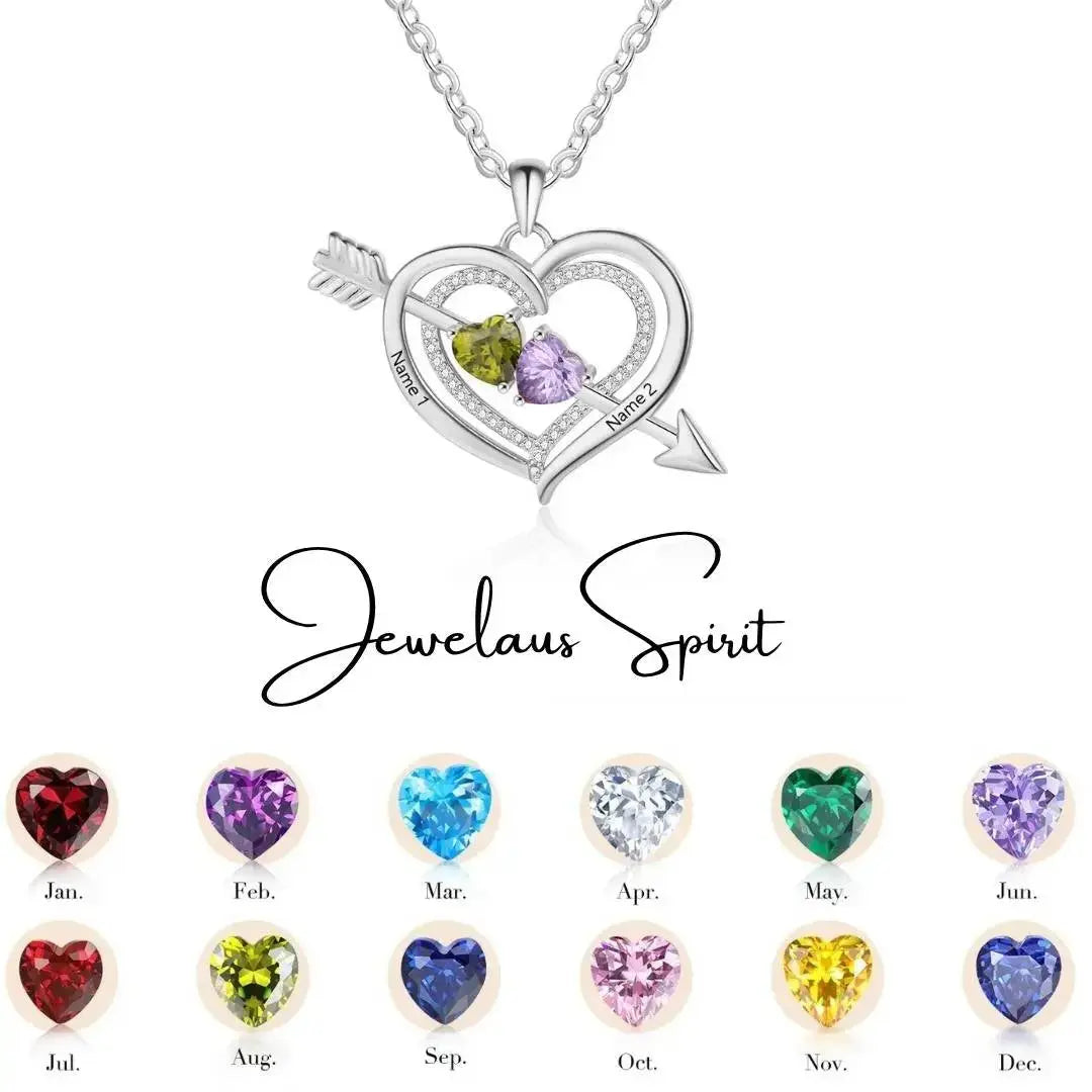 jewelaus Necklace Silver Arrow & Heart Birthstone Necklace