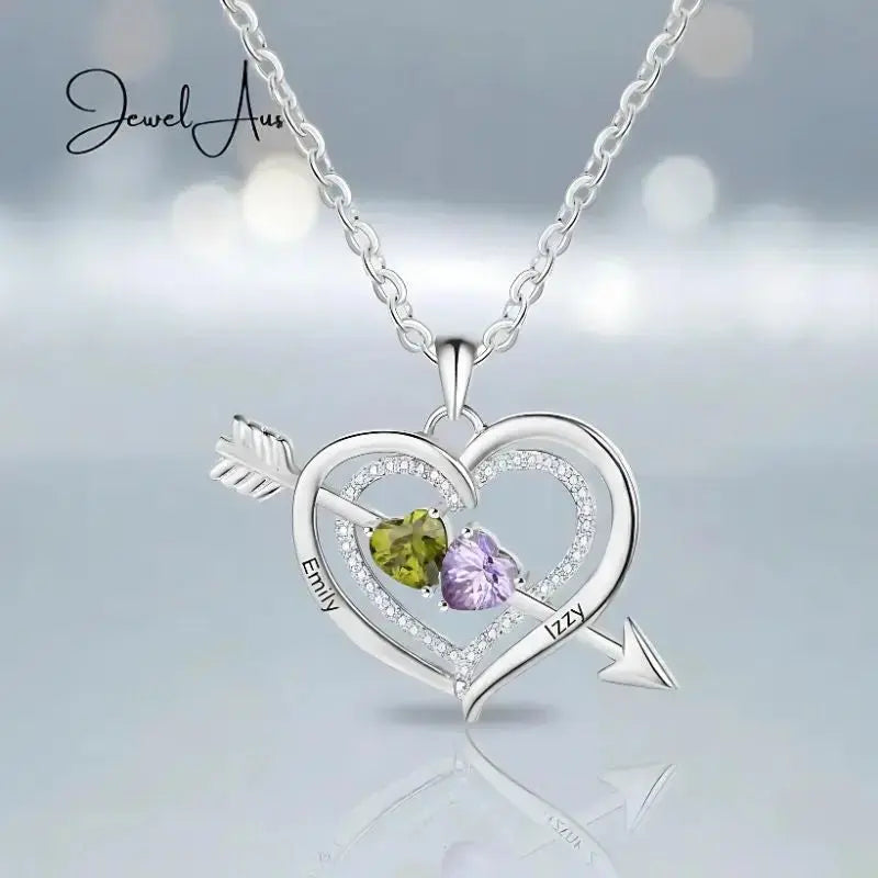 jewelaus Necklace Silver Arrow & Heart Birthstone Necklace