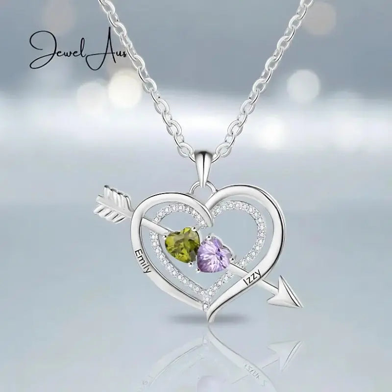 Silver Arrow & Heart Birthstone Necklace jewelaus