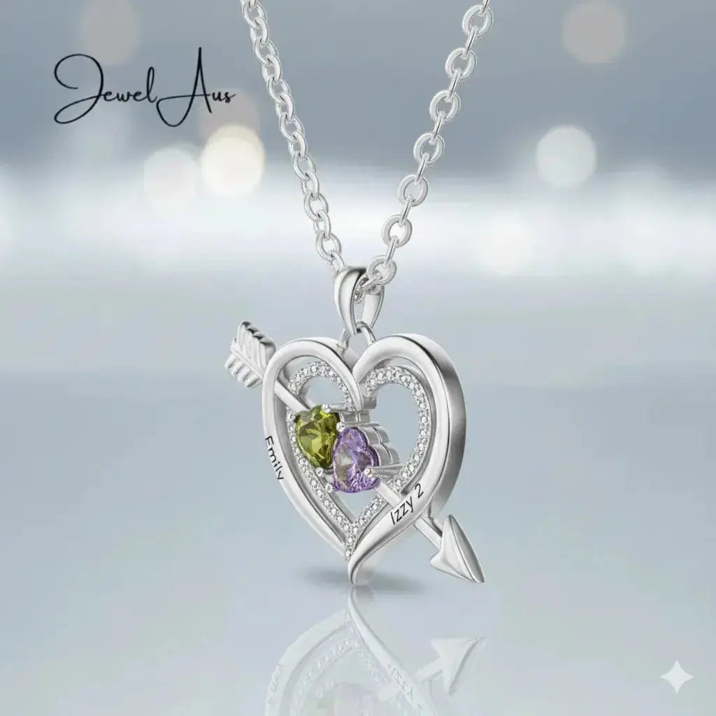 jewelaus Necklace Silver Arrow & Heart Birthstone Necklace
