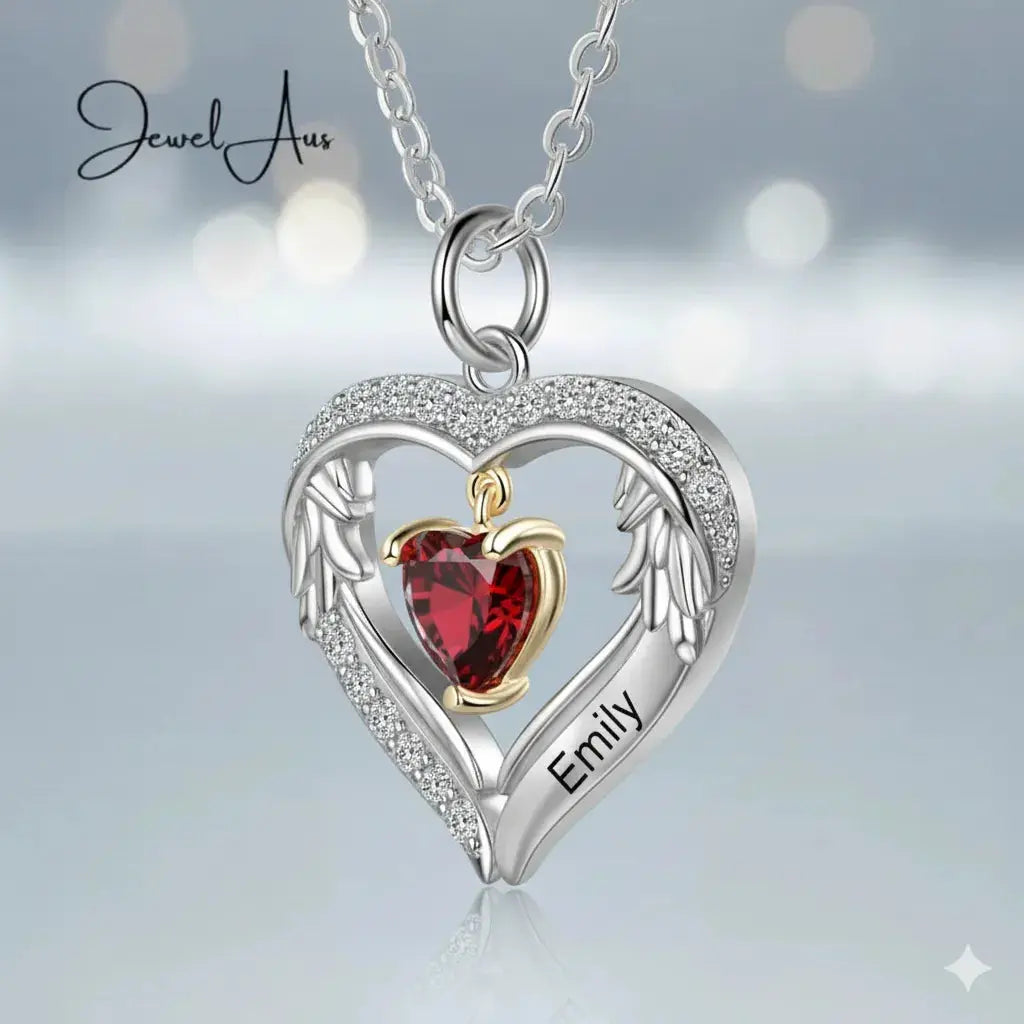 Silver Birthstone Heart Shape Necklace jewelaus