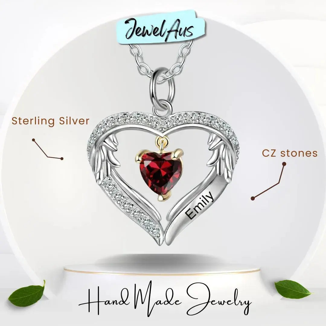 Silver Birthstone Heart Shape Necklace jewelaus
