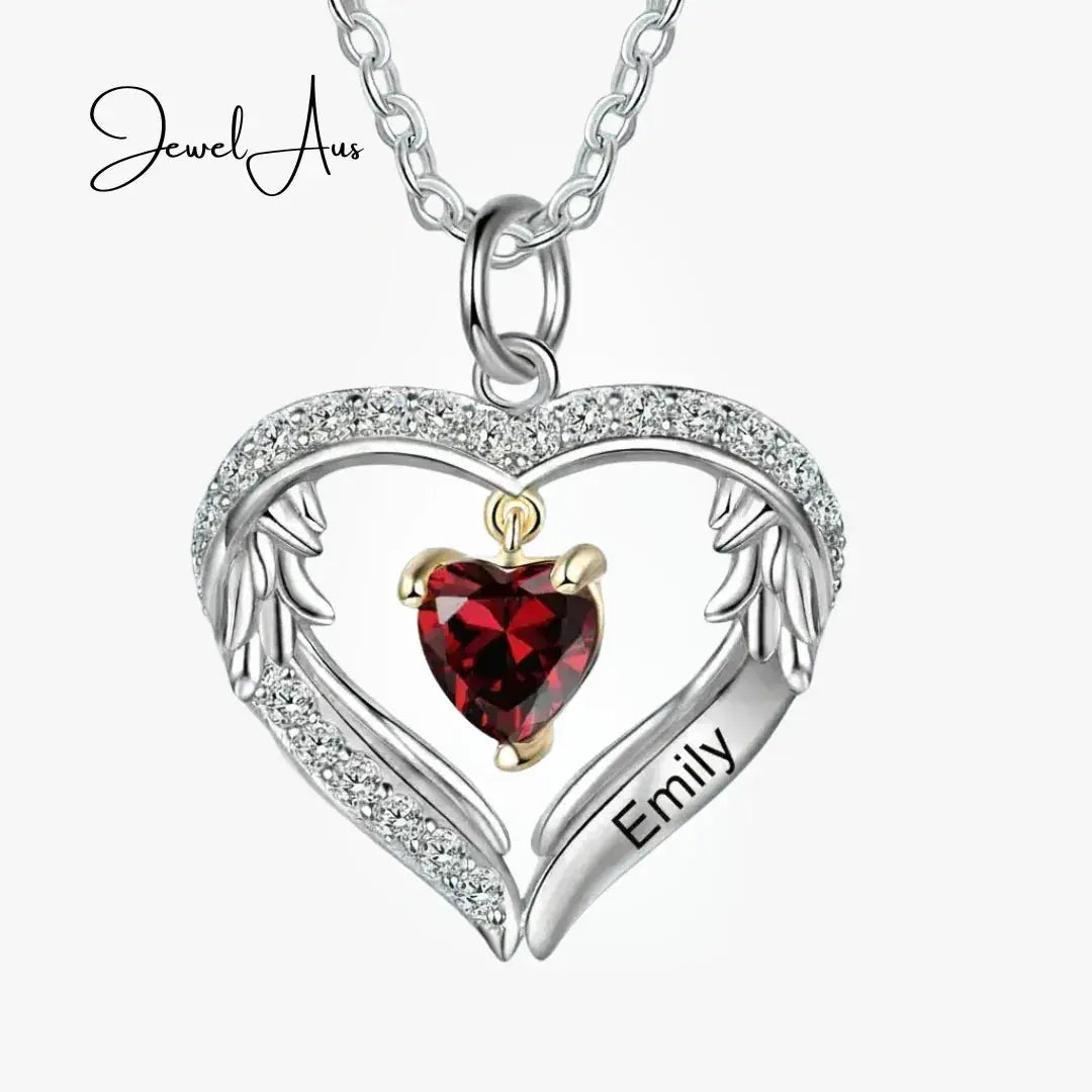 jewelaus Necklace Silver Birthstone Heart Shape Necklace