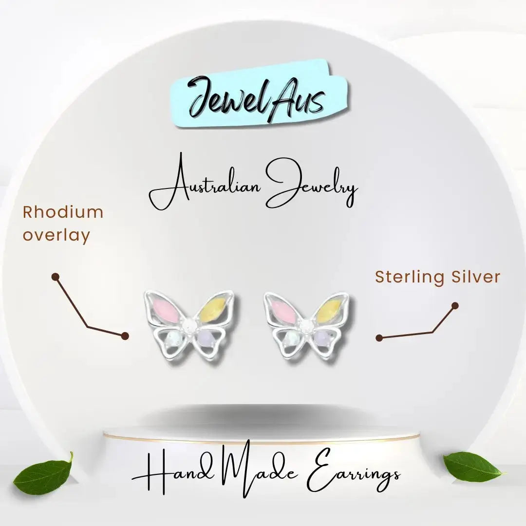 jewelaus Earrings Silver Butterfly Push-Back Earrings