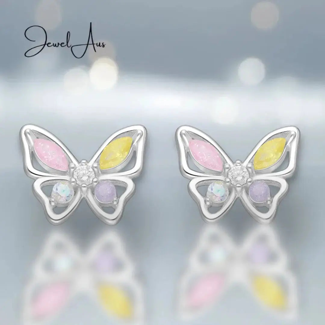 jewelaus Earrings Silver Butterfly Push-Back Earrings