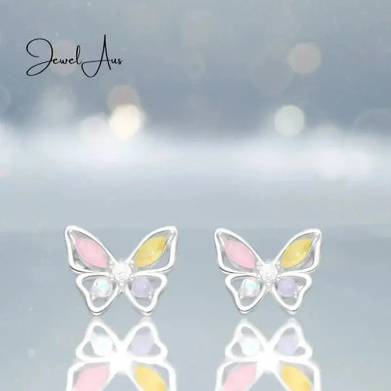 jewelaus Earrings Silver Butterfly Push-Back Earrings