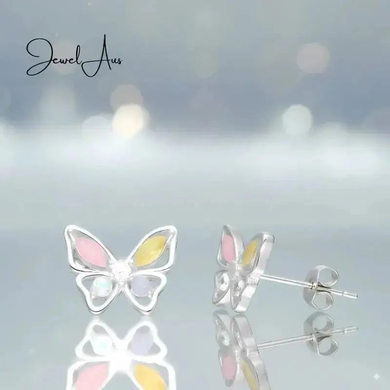jewelaus Earrings Silver Butterfly Push-Back Earrings