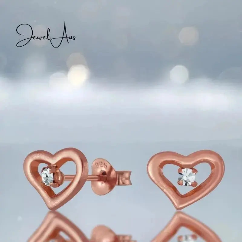 jewelaus Earrings Silver Crystal Heart Stud Earring