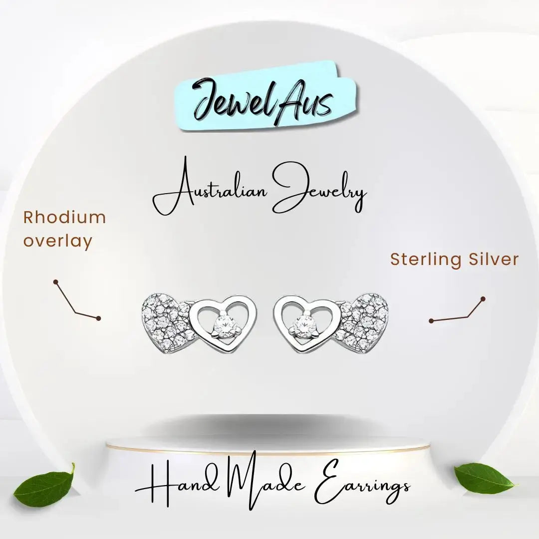 jewelaus Earrings Silver Double Heart Earrings