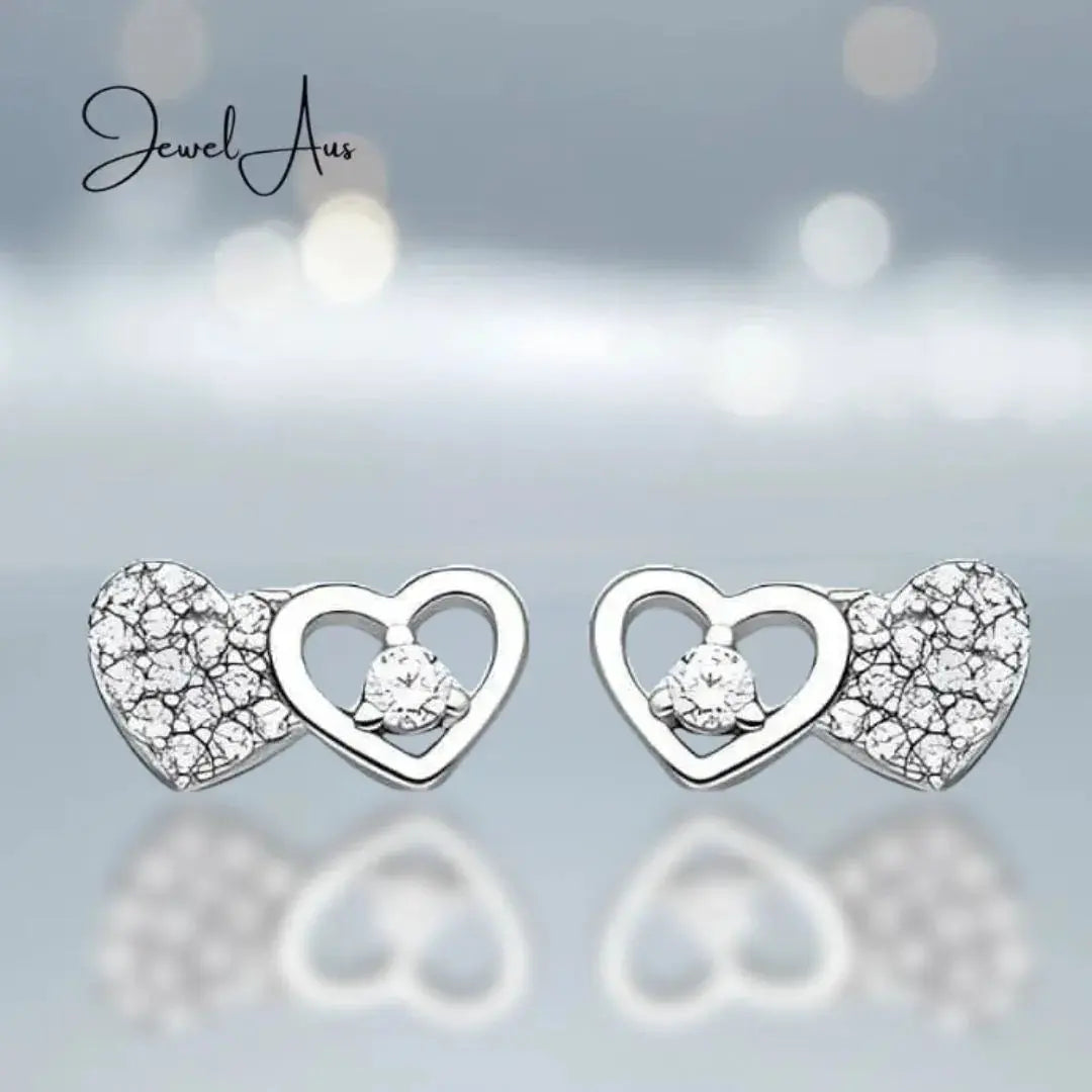 Silver Double Heart Earrings jewelaus