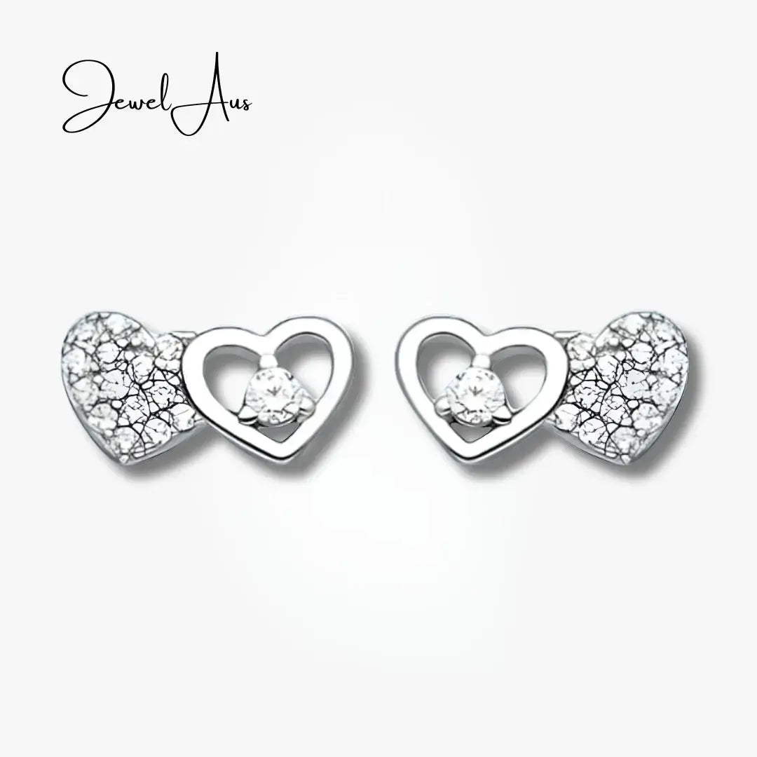 jewelaus Earrings Silver Double Heart Earrings