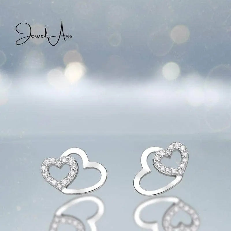 jewelaus Earrings Silver Double Heart Earrings