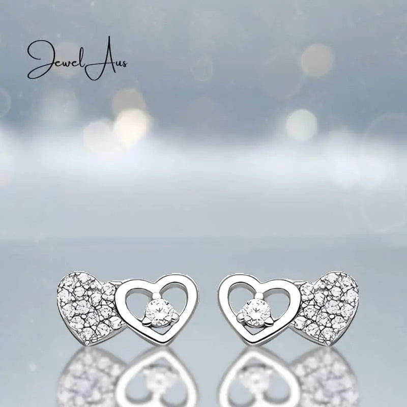 jewelaus Earrings Silver Double Heart Earrings