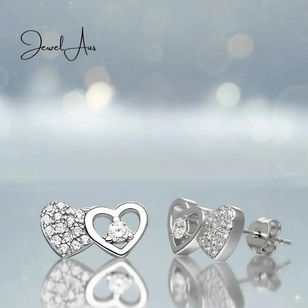 jewelaus Earrings Silver Double Heart Earrings