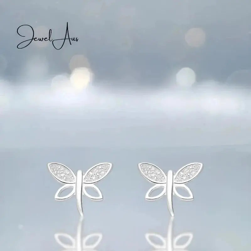 jewelaus Earrings Silver Dragonfly Earrings