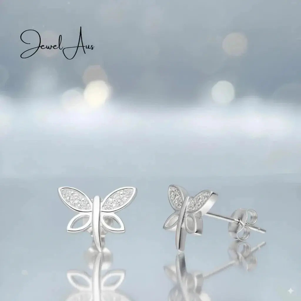 jewelaus Earrings Silver Dragonfly Earrings
