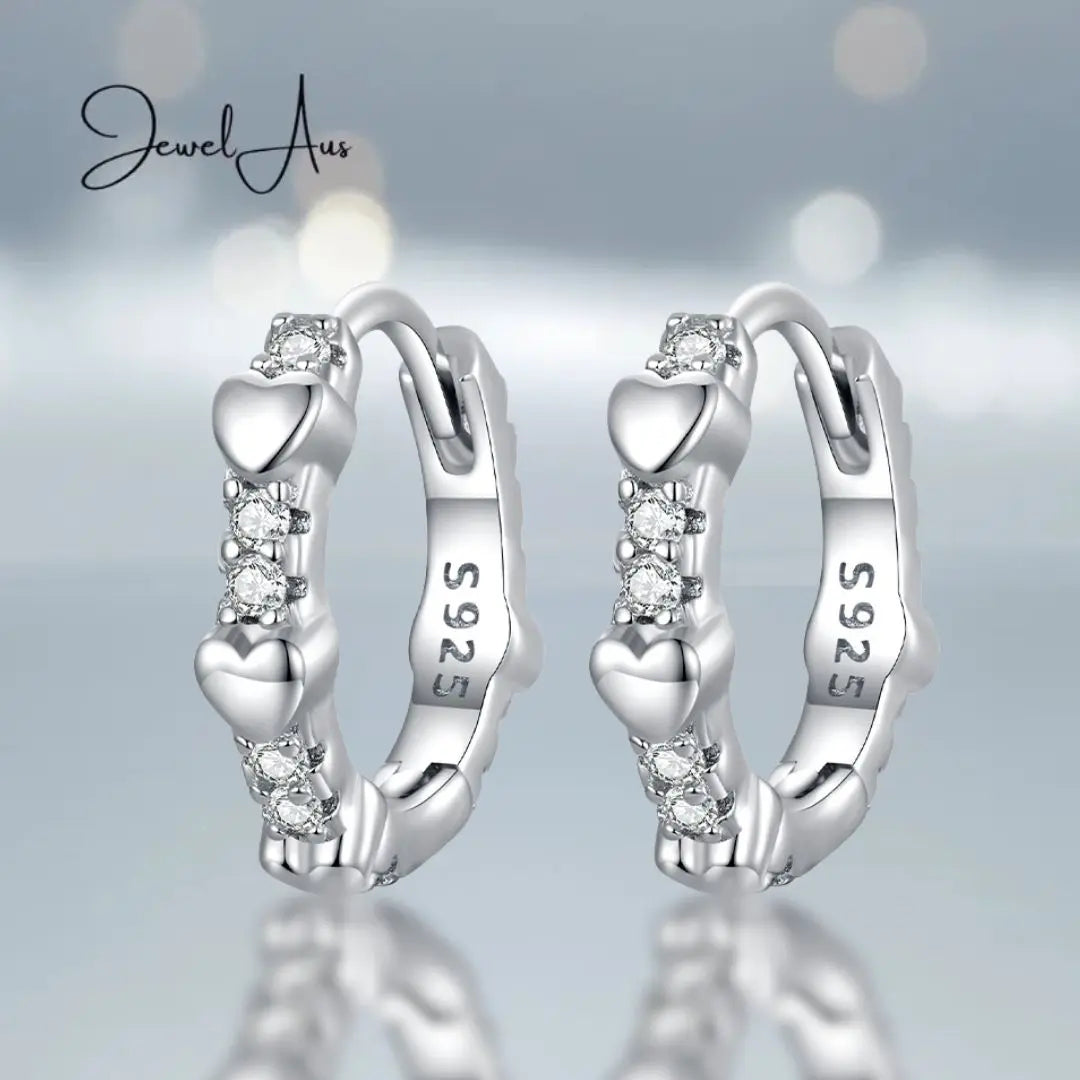 Silver Gem Heart Hoop Earrings jewelaus