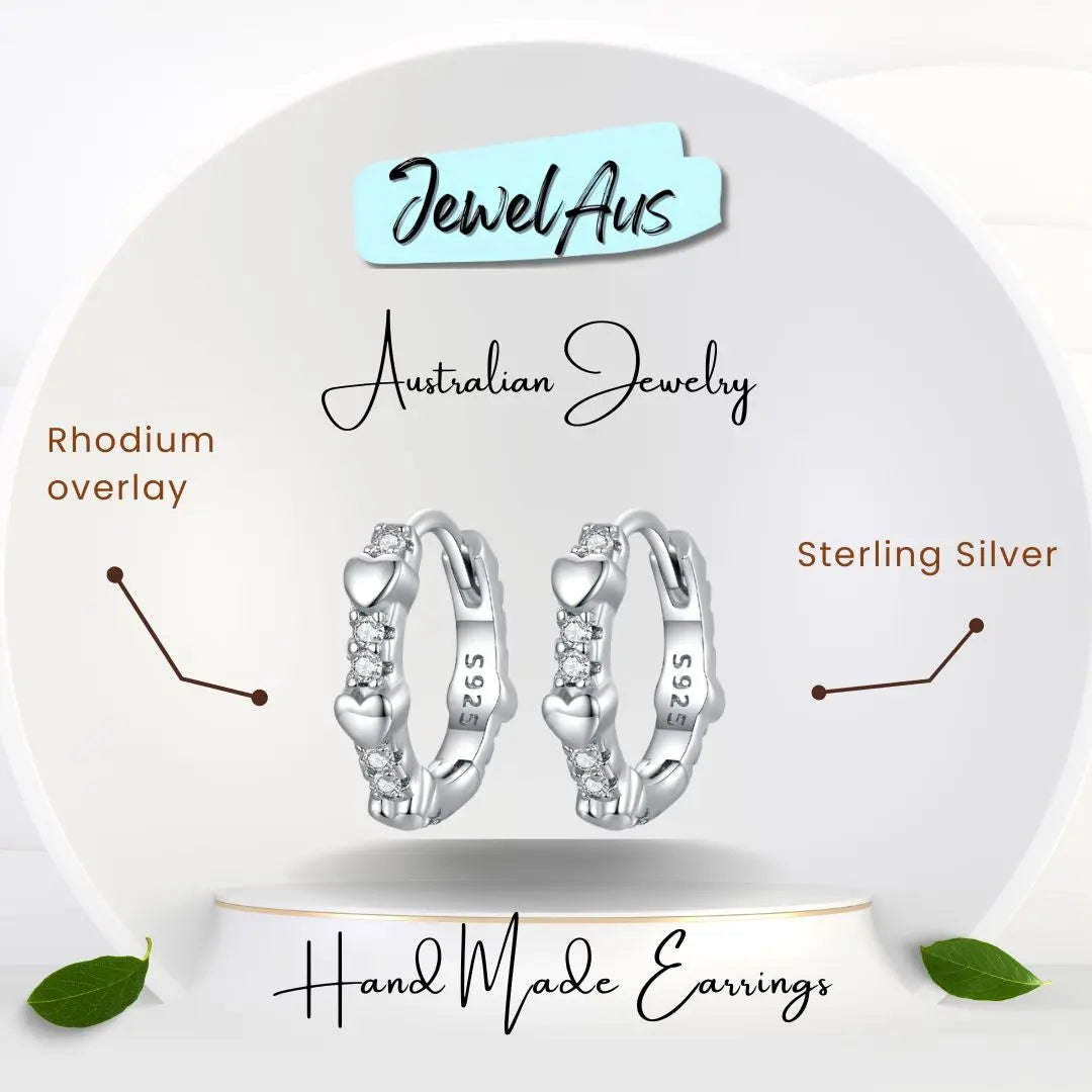 Silver Gem Heart Hoop Earrings jewelaus