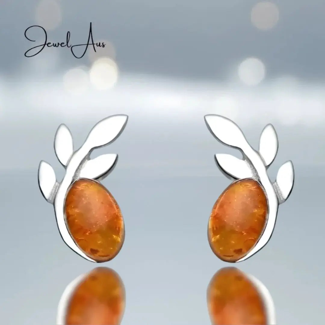 Silver Leaf Baltic Amber Earrings jewelaus