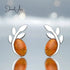 Silver Leaf Baltic Amber Earrings jewelaus