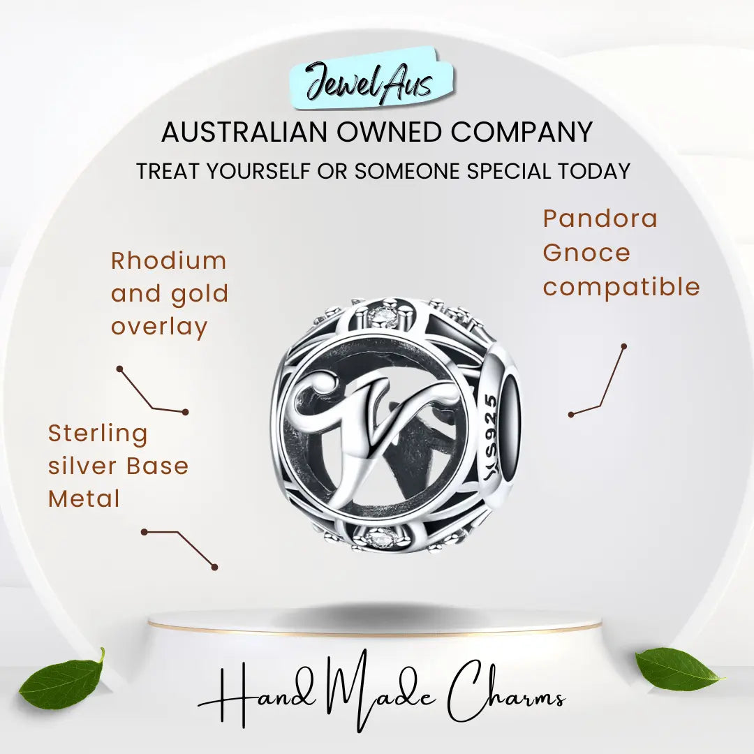 jewelaus CHARMS Silver Letter V Charm