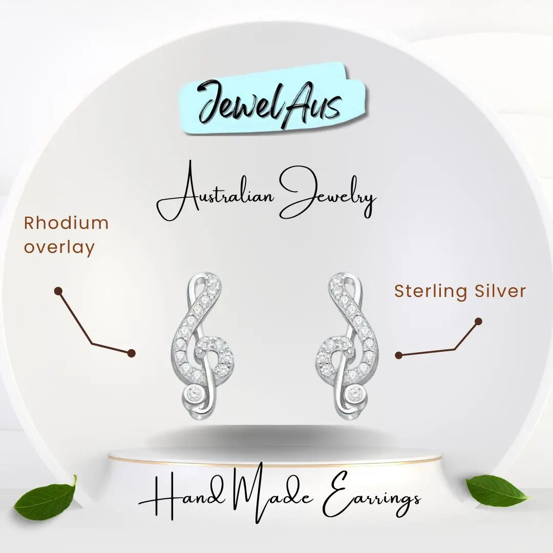 Silver Music Notes Earrings jewelaus