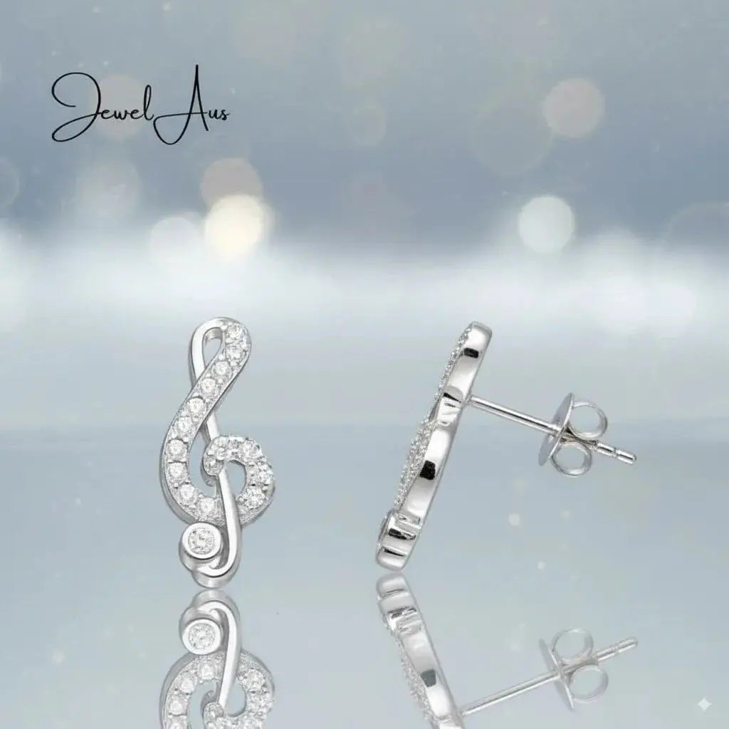 jewelaus Earrings Silver Music Notes Earrings