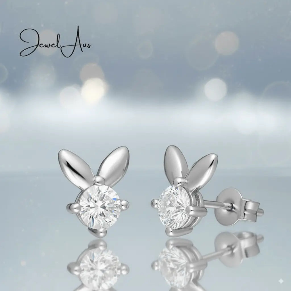 jewelaus Earrings Silver Rabbit Gem Earrings