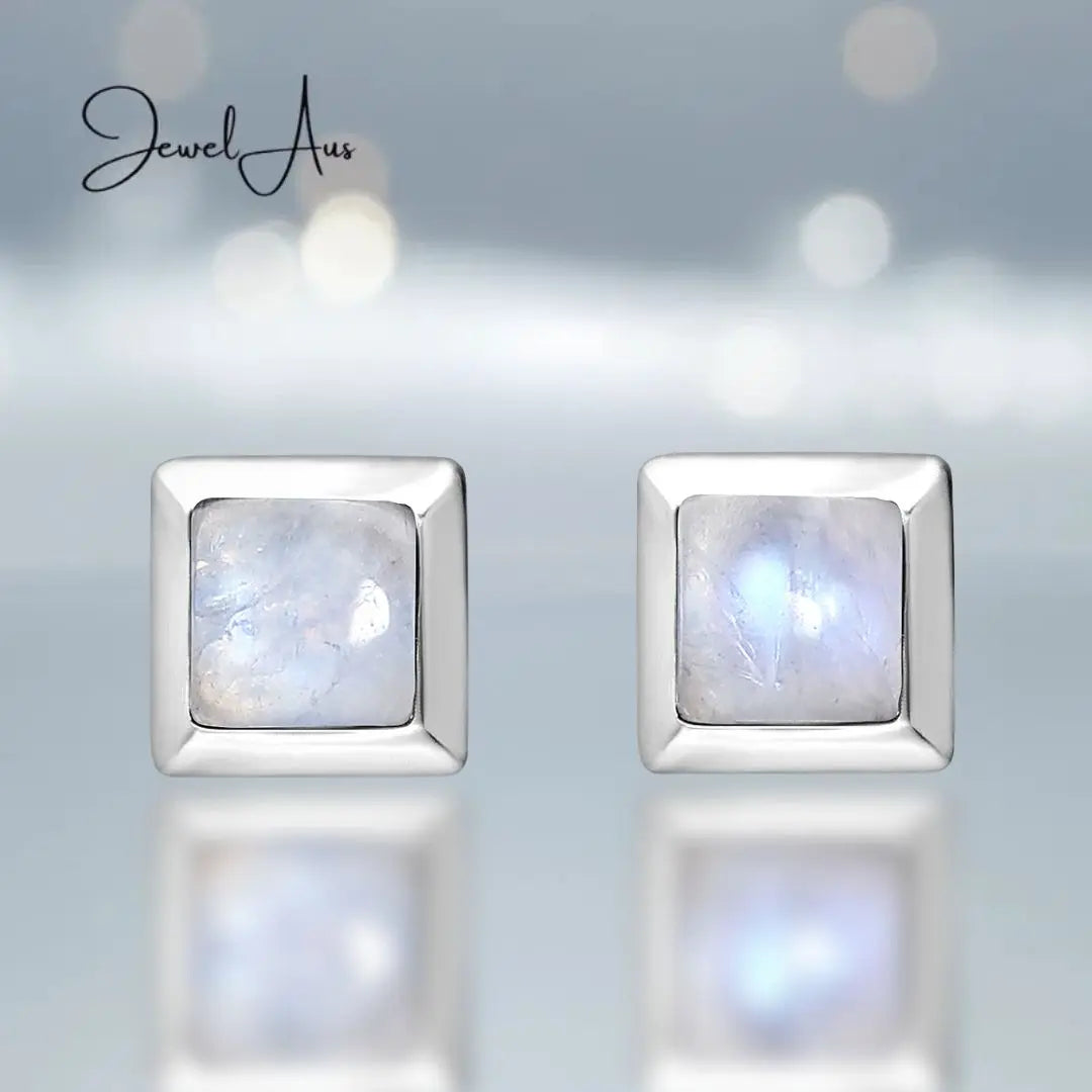 Silver Square Moonstone Earrings jewelaus