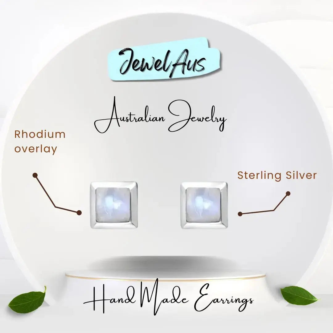 jewelaus Earrings Silver Square Moonstone Earrings