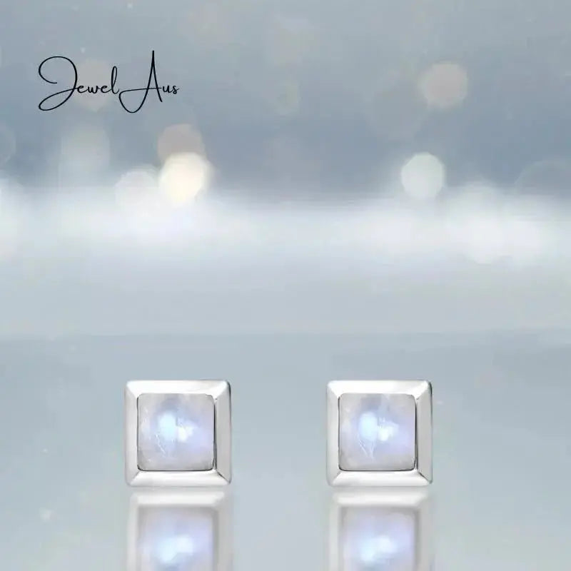 jewelaus Earrings Silver Square Moonstone Earrings