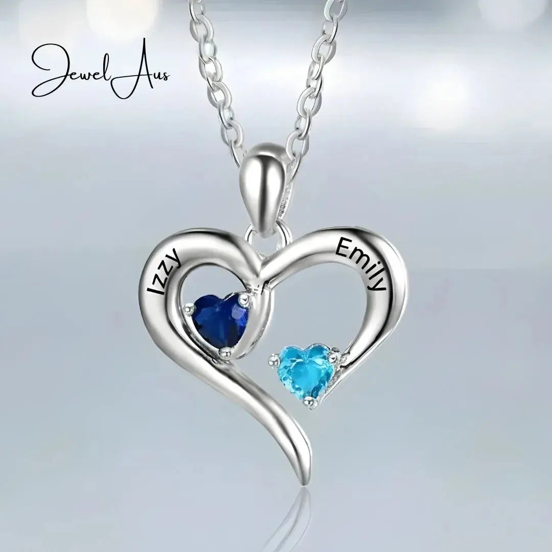Silver Two Birthstones Heart Necklace jewelaus
