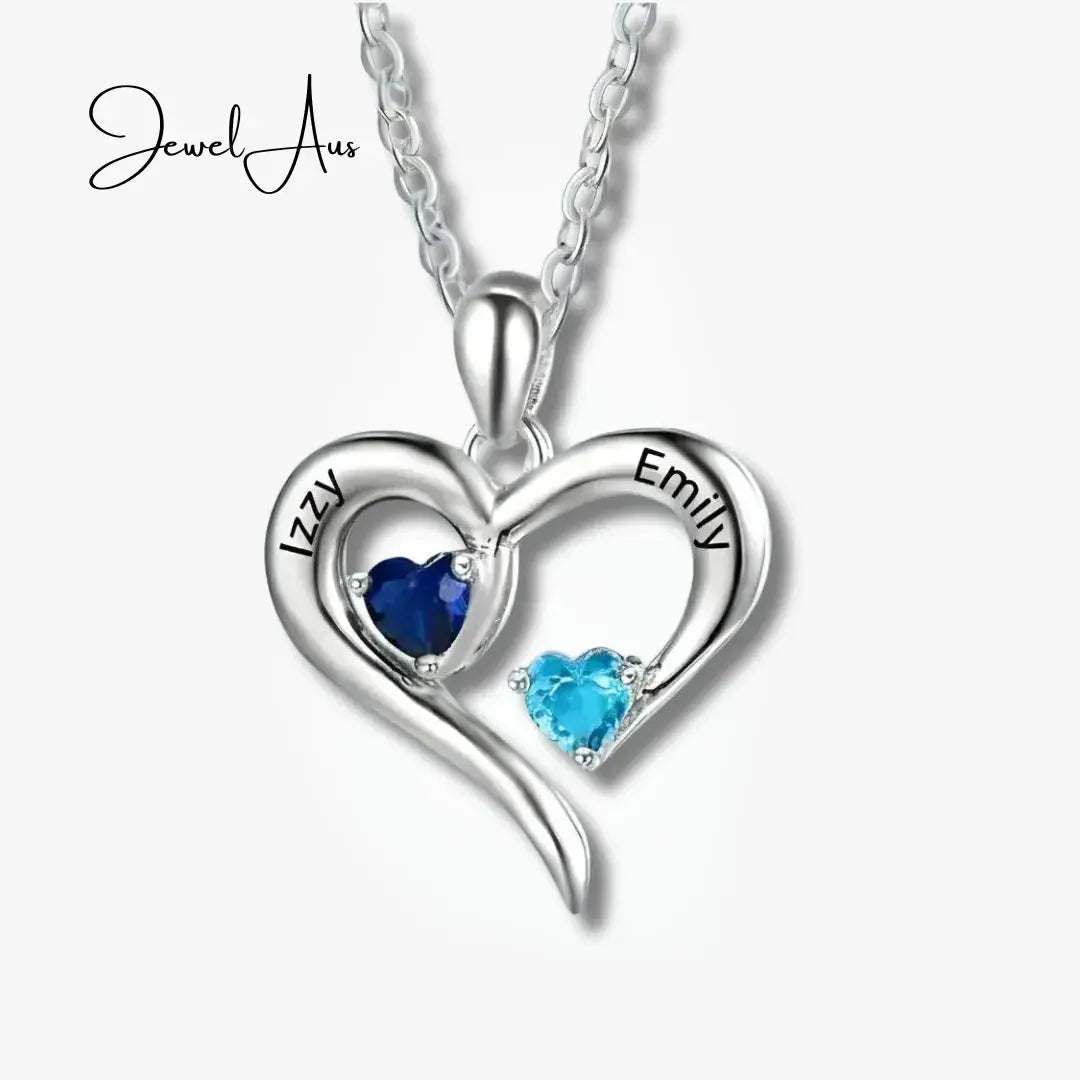 jewelaus Necklace Silver Two Birthstones Heart Necklace
